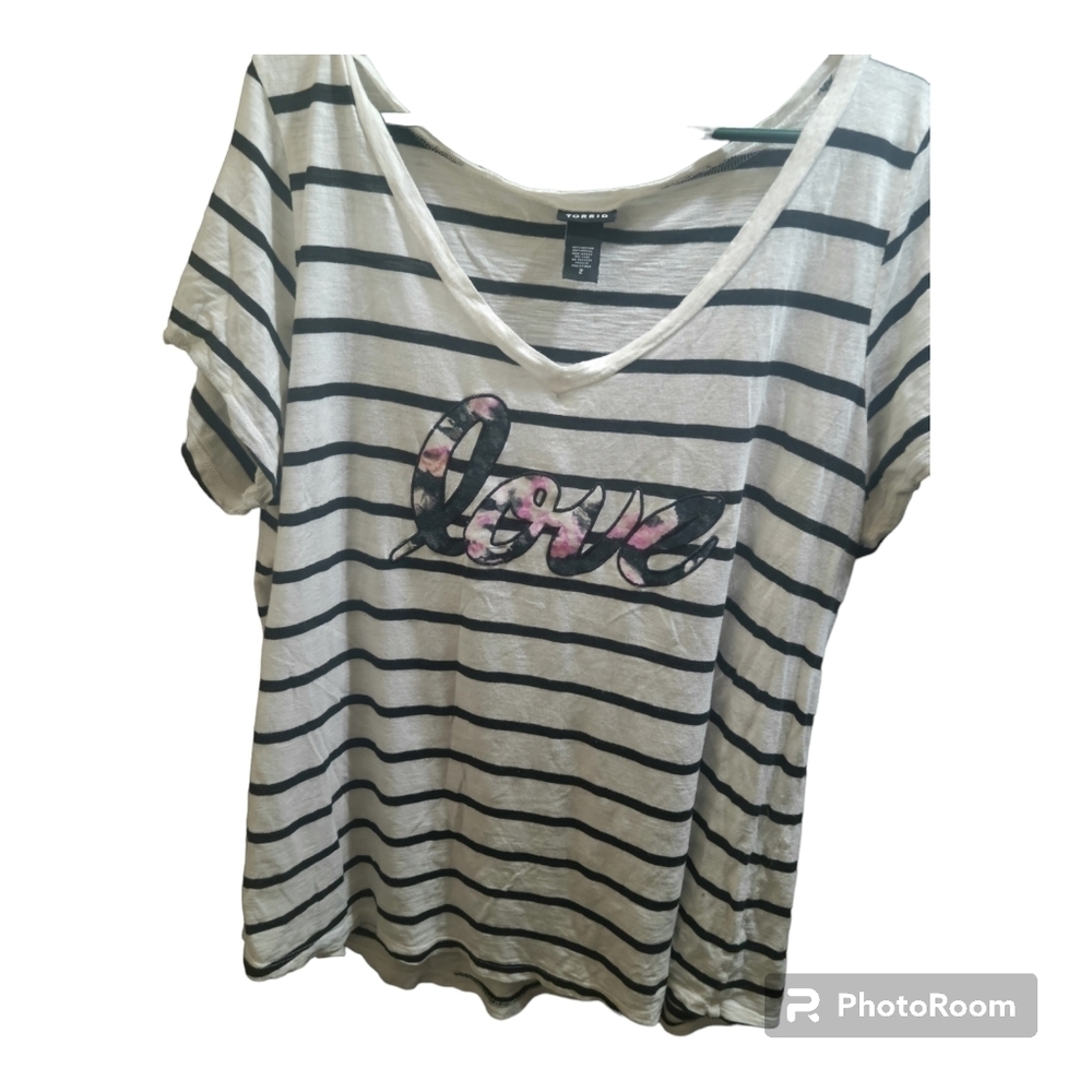 - Torrid Striped “Love” Ringer Tee Top White size 2